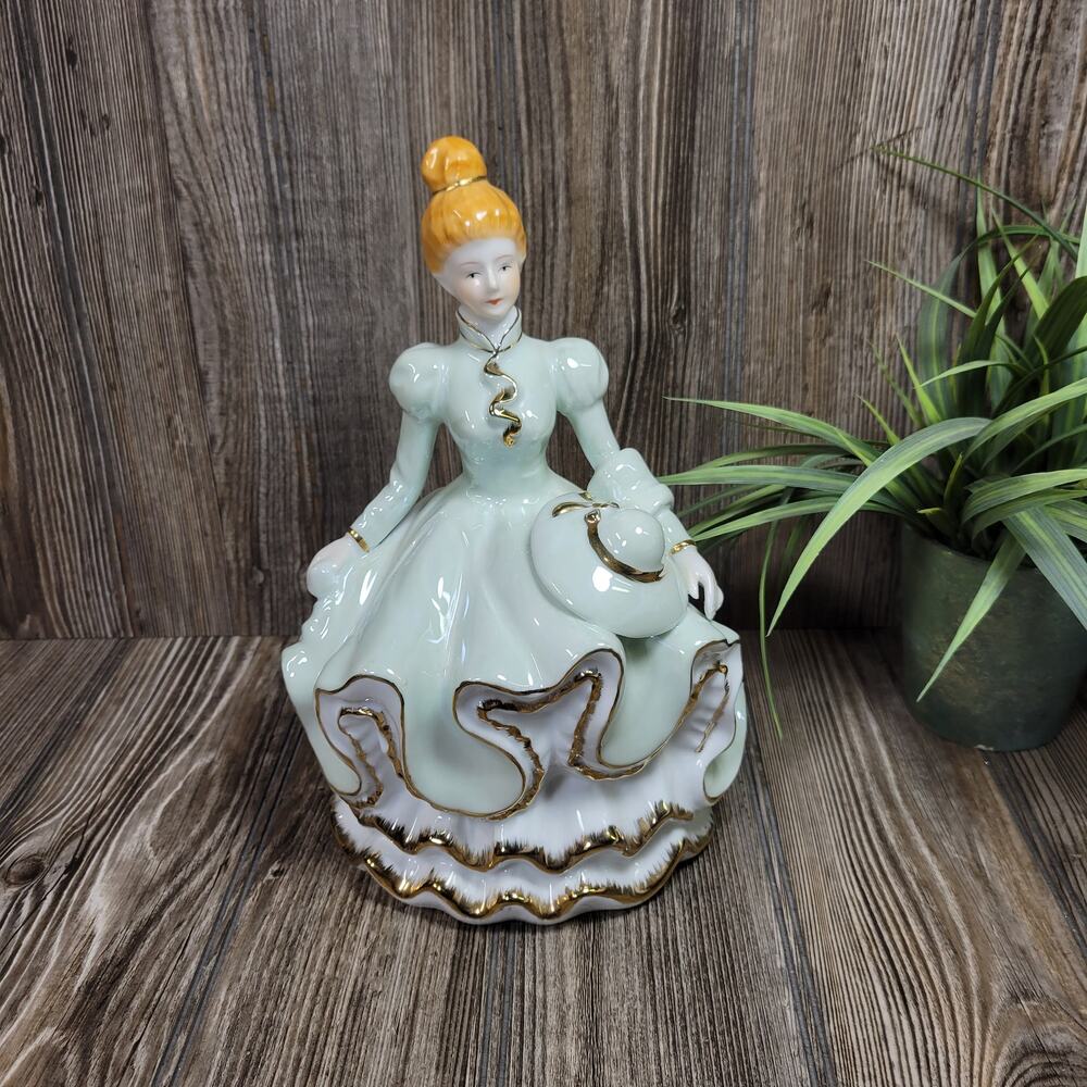 Vintage Victorian Lady Music Box Figurine Southern Belle, Lusterware Hymn of Joy